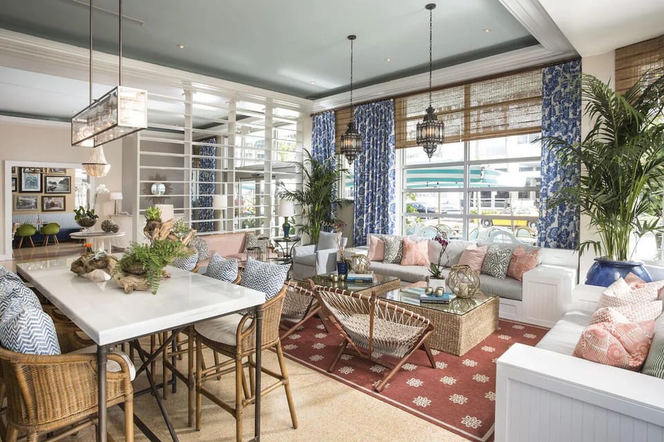 Settle into the airy lounge with chic coastal comfort.
