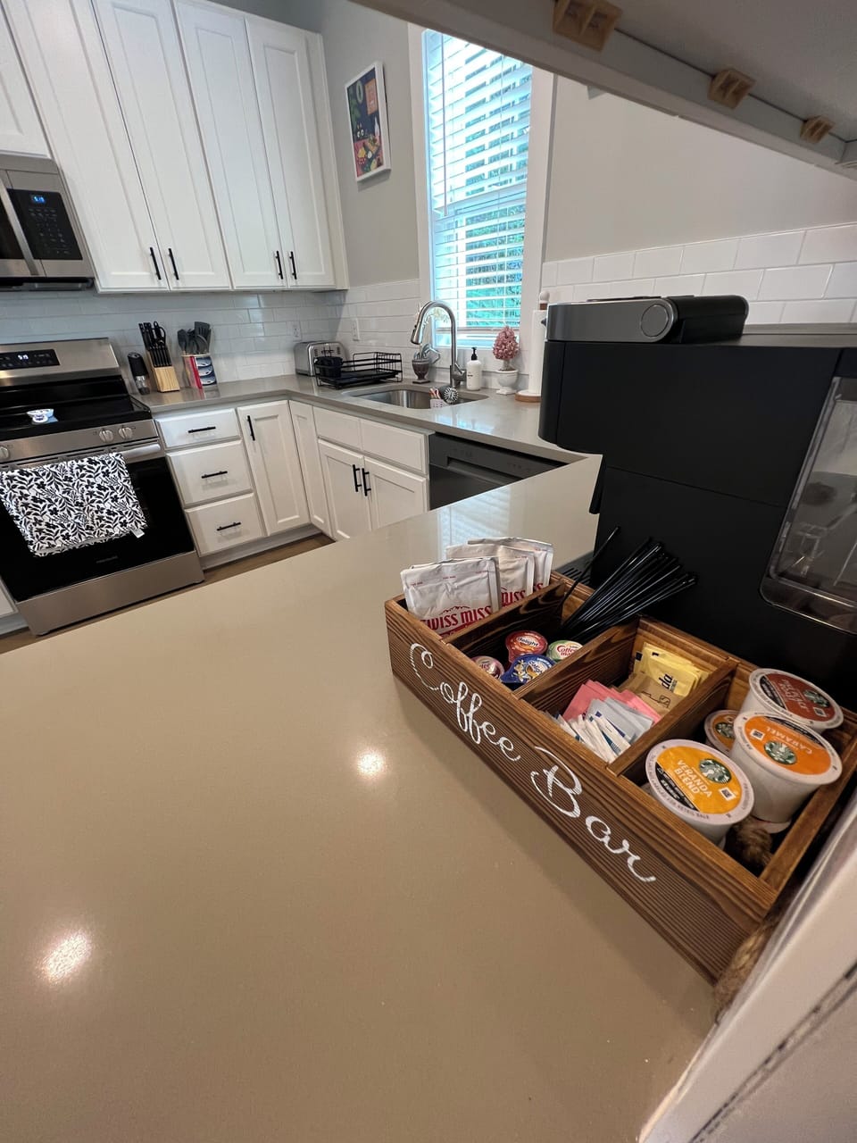 Keurig Duo machine and courtesy coffee bar