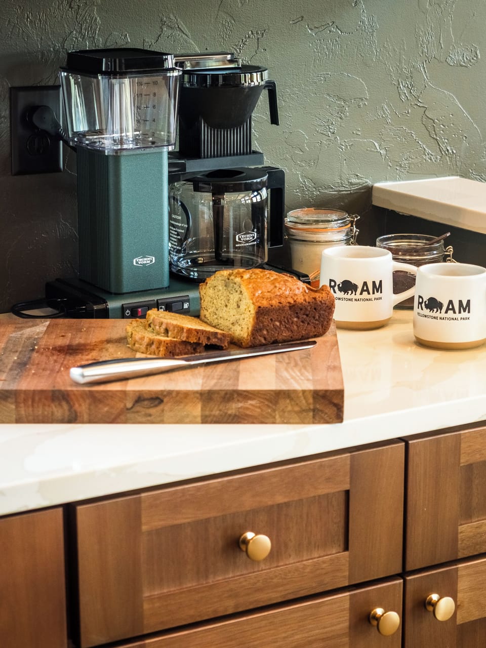 Mornings start right with Ghost Town Coffee from Bozeman, brewed in a Moccamaster and paired with whatever you’ve brought to savor. Simple luxuries, done right.