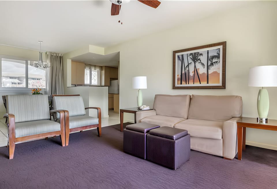 Gather comfortably in the airy living area after beach days.