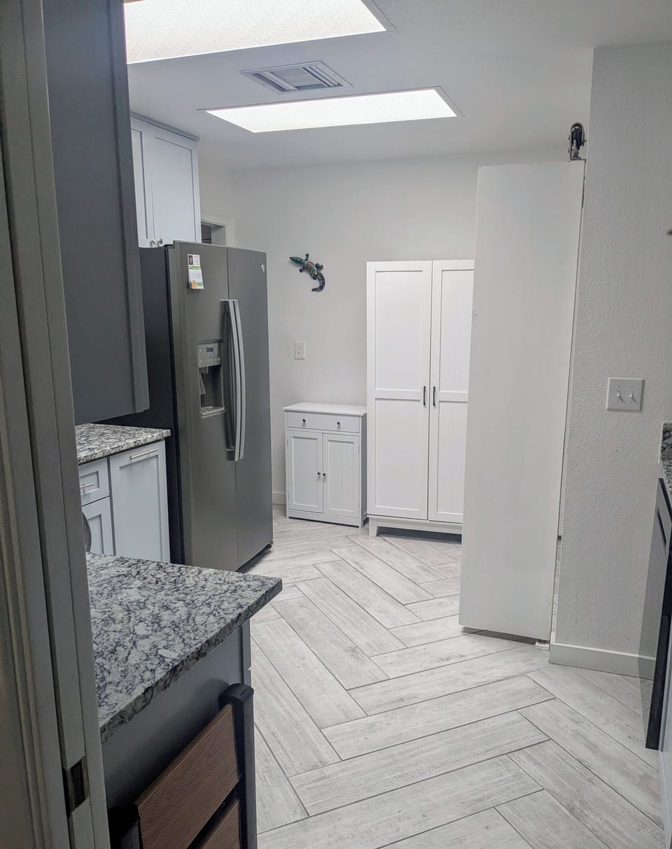 Well stocked kitchen has everything you need for a long stay.