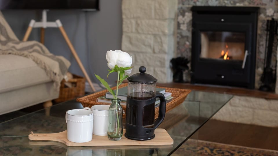 Perfect any time of the year, there is a woodburning stove and the sitting room opens to the garden