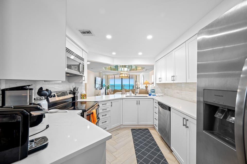Updated kitchen with a Gulf view, and high end stainless appliances