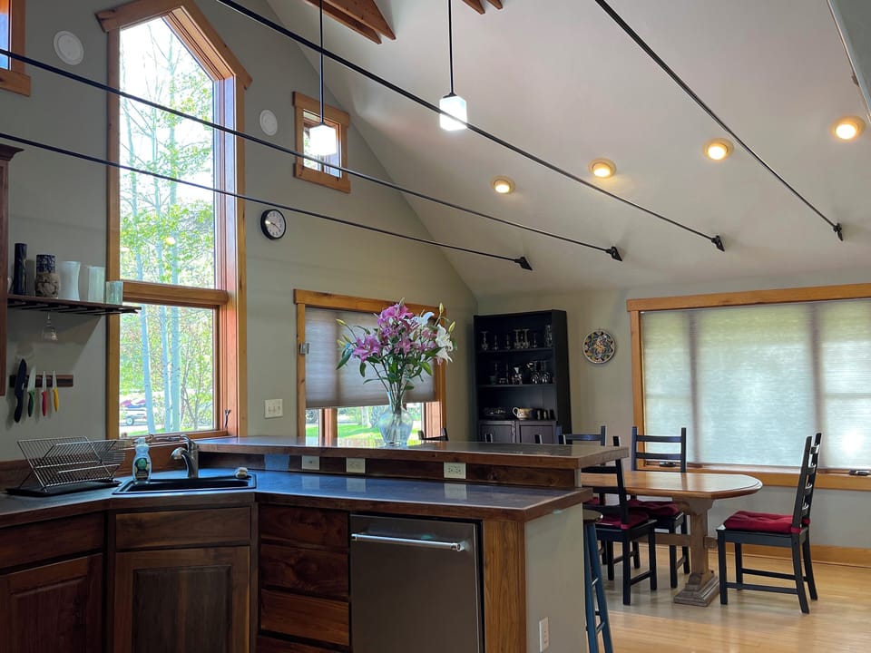 Open kitchen and dining area