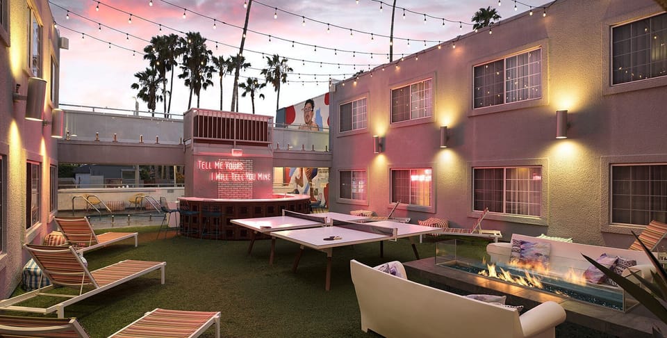 Unwind at sunset around the fire pit and lounge seating.