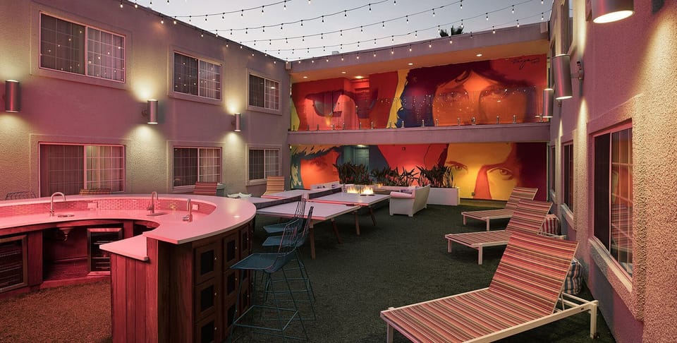 Gather with friends in the art-filled courtyard lounge areas.