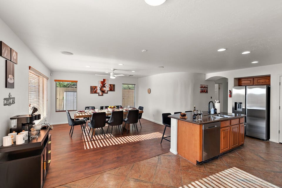 Cook, dine, and connect in this open-concept kitchen and dining space built for groups.