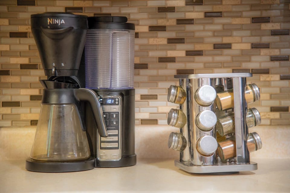 Upstairs Coffee machine and spice rack