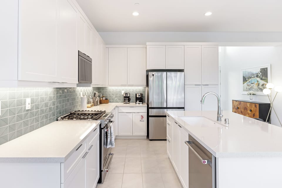Fully stocked kitchen.