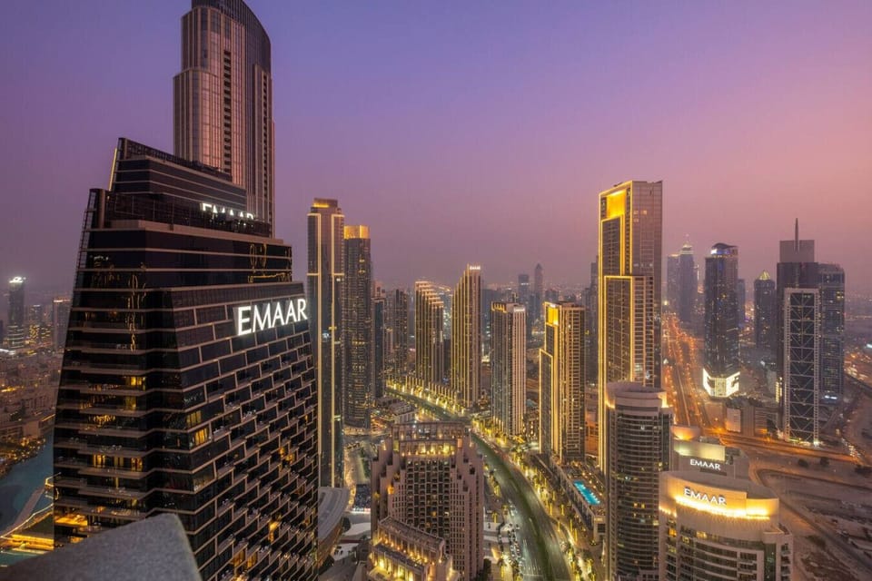 Balcony Views: Spectacular skyline vistas under enchanting twilight glow!