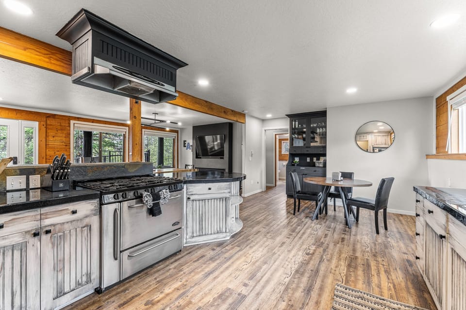 Kitchen on the main level with a small table