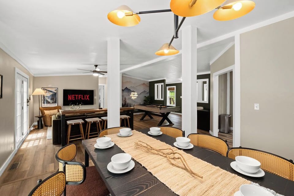 kick back in the living room while the kitchen buzzes with activity.