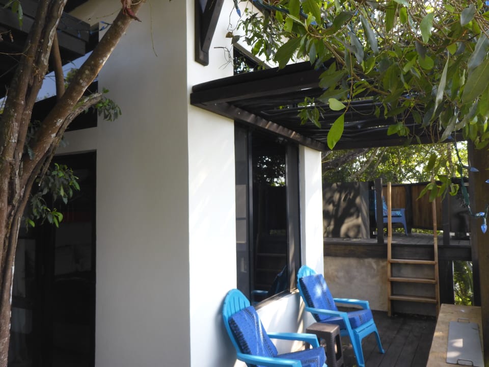 Deck in front of the queen unit with ladder to single bed unit with deck