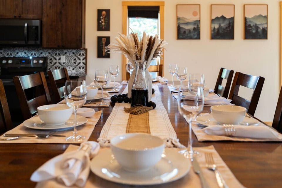 The dining room, located on the Main Level, seats 8 and is perfect for family meals or group gatherings. Two high chairs are available upon request—just let us know when you make your reservation, and we’ll have them ready for you when you arrive.