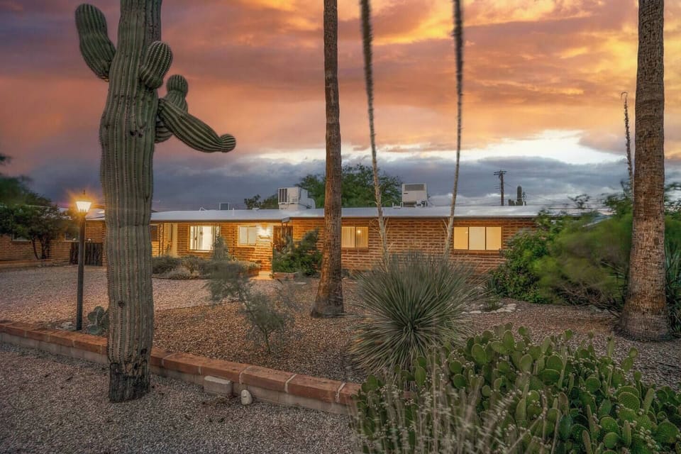 Wake up in the morning to bird sounds! This tranquil home immerses you in nature. The native Arizona plants that surround this home are supported by a rainwater harvesting system to ensure water is conserved as much as possible.