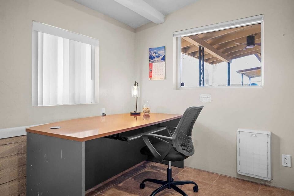 Dedicated office space with a door and a mountain view - don't get too distracted! :)