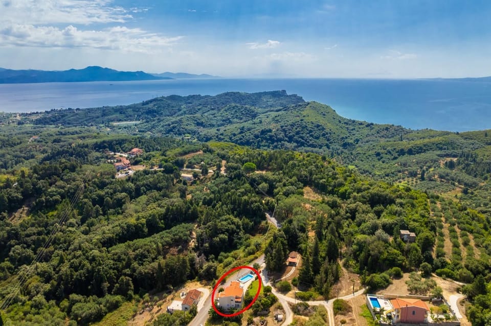 Aerial view showing location of villa