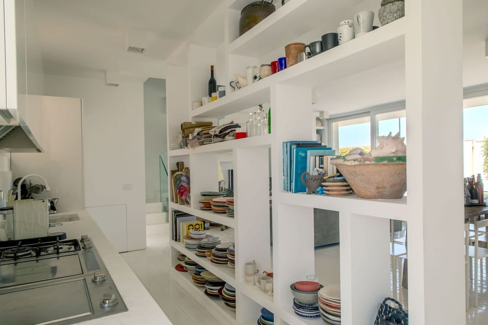 Interior Design, Furniture, Shelf, Shelving, Ceiling, Flooring, Kitchen, Home, Floor, Lighting