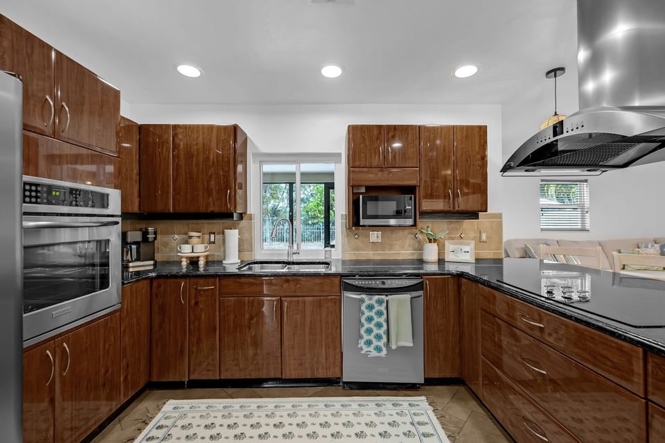 Kitchen view into patio