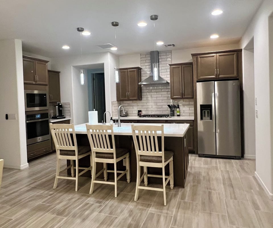 Open gourmet kitchen with eat in island