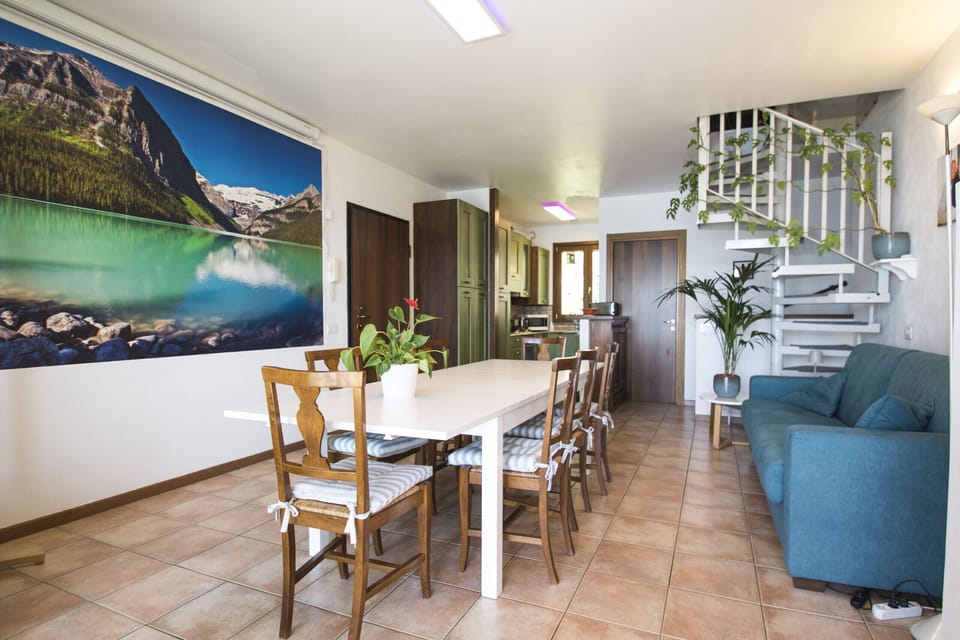 Spacious living room with dining area.