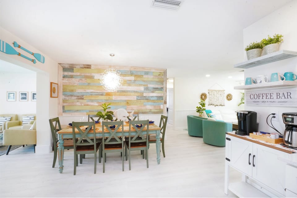 The eight seat dining table is perfect for those nights when guests want to eat in.