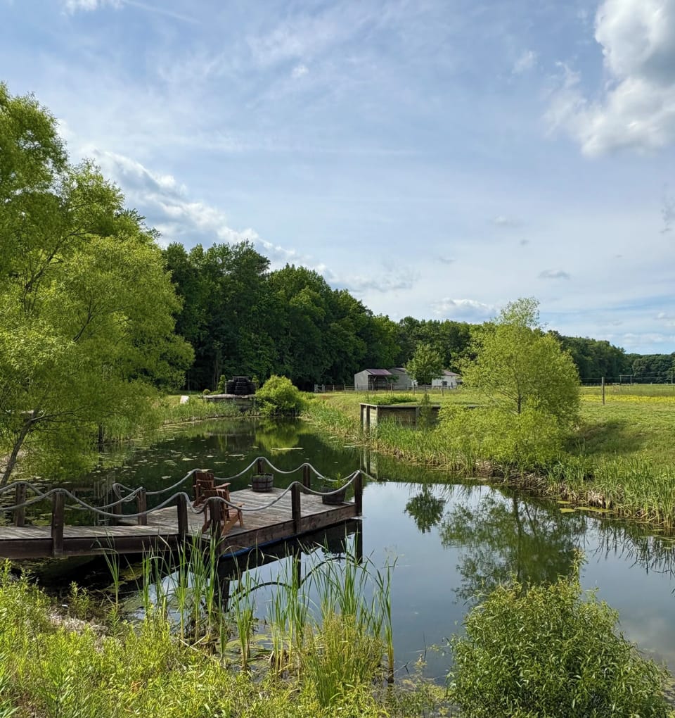 Nearby pond for fishing