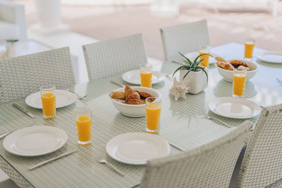 Outdoor dining table set for sunny breakfasts