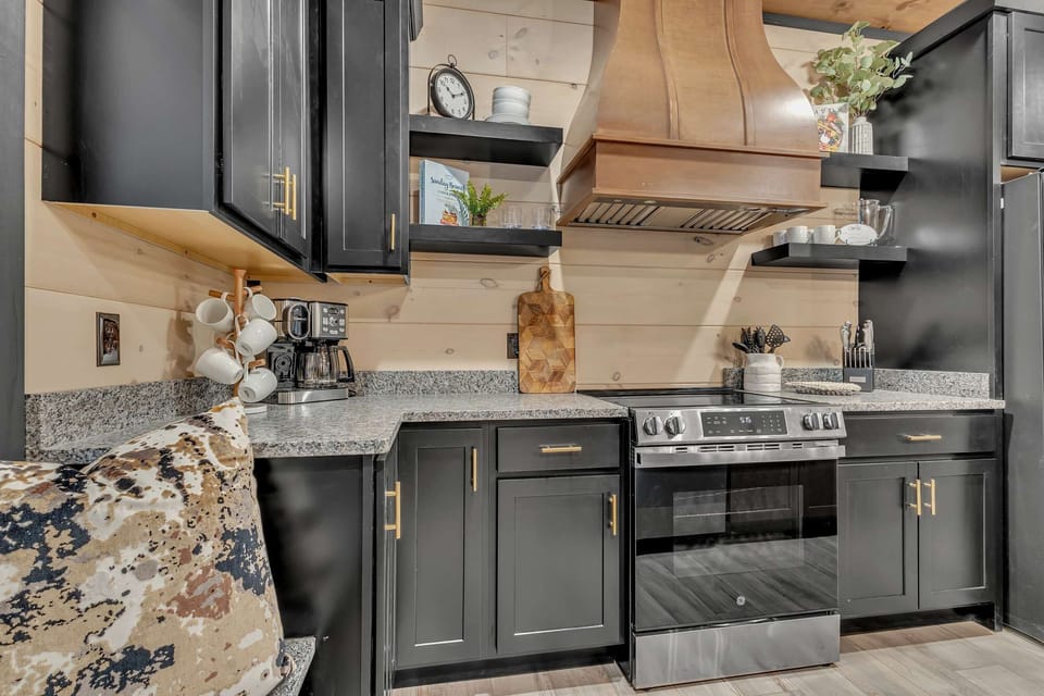 Elegant dining and kitchen combo perfect for group meals.