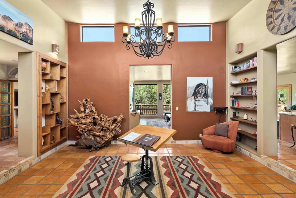 Cozy living room features Southwest decor and inviting seating.