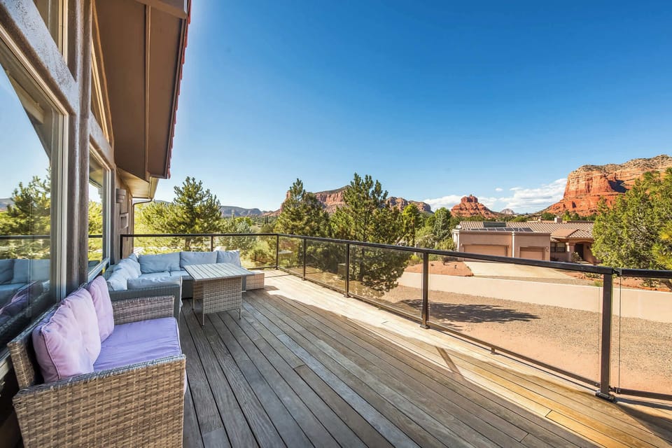 Sunrise sips or sunset views: your deck, your Sedona adventure.