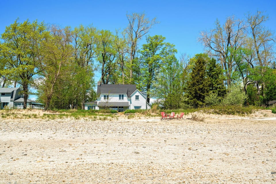 View up to the cottage from the large beach