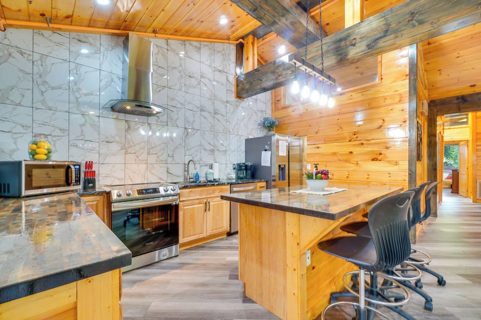 Kitchen | Single-Story Cabin | In-Unit Laundry | Central Heating & A/C