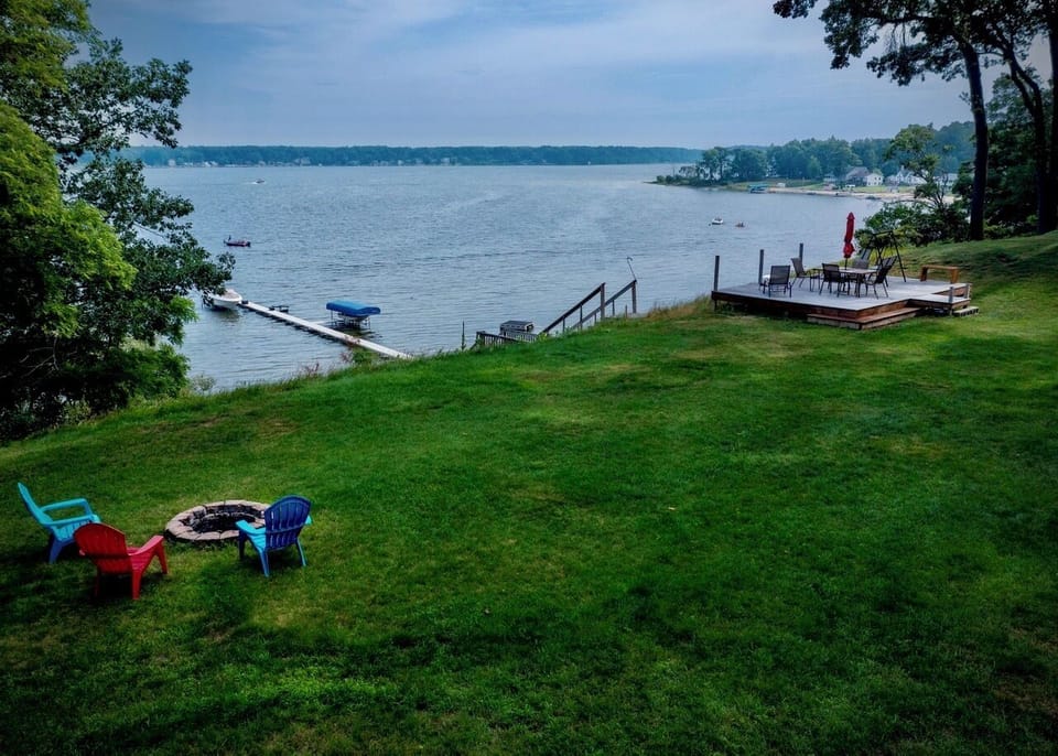 The view from the bluff overlooking the private beach and on White Lake.
