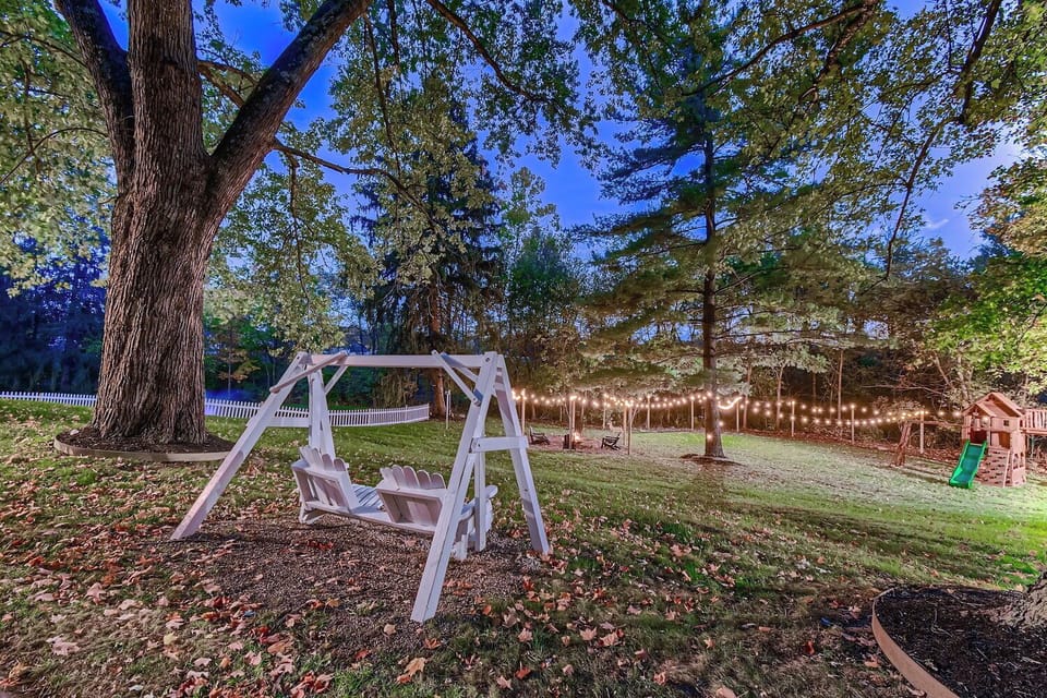 Lawn - swing, fire-pit, playpen for kids