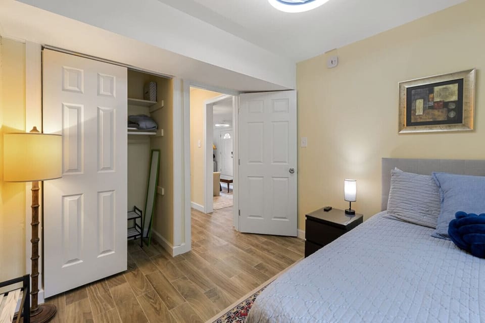 A cozy bedroom retreat with a plush bed for restful nights.