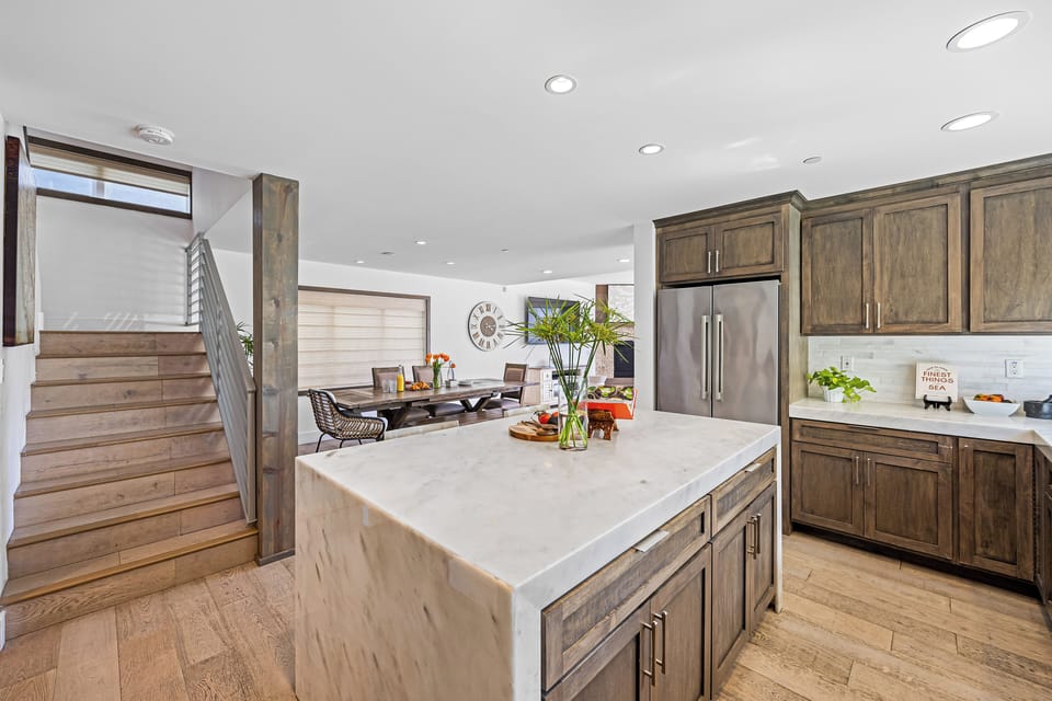 Modern and sleek kitchen area.