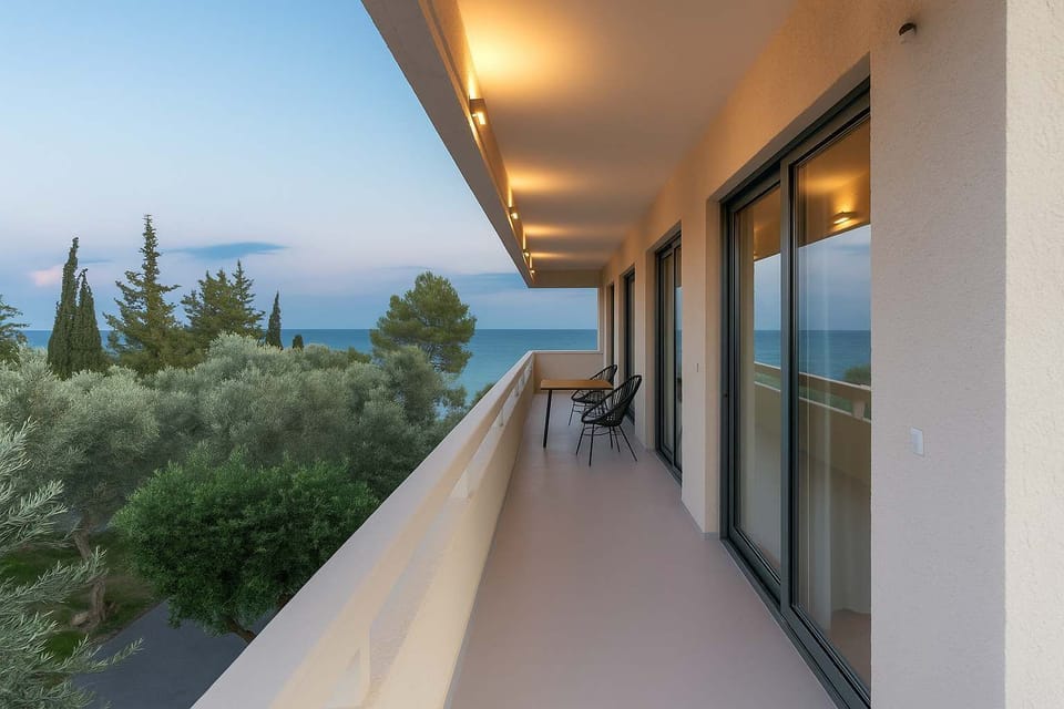 Enjoy the Balcony View Framed by Olive Trees and the Sea
Step outside to a peaceful balcony where the fresh air and partial sea views create a perfect Mediterranean escape.