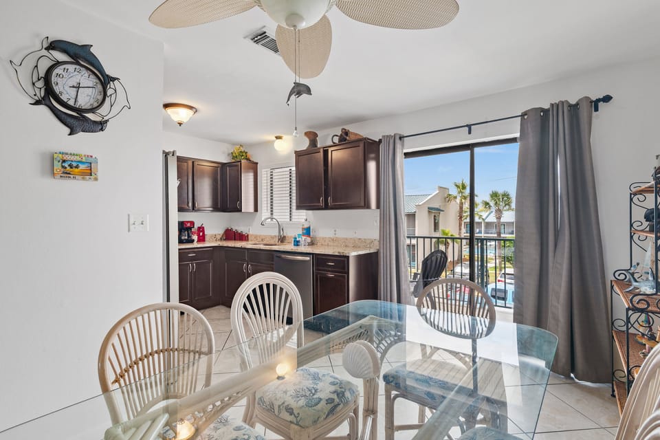 Whip up your favorite meals and dine with a view. This kitchen and dining space has everything you need for the perfect beach stay.