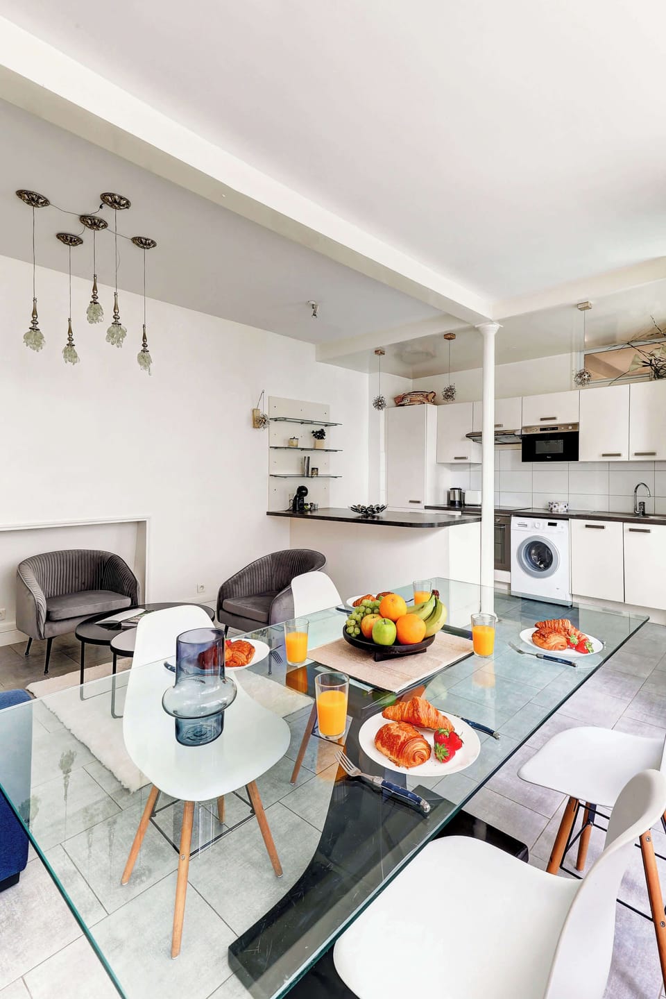 The open-plan living and dining area