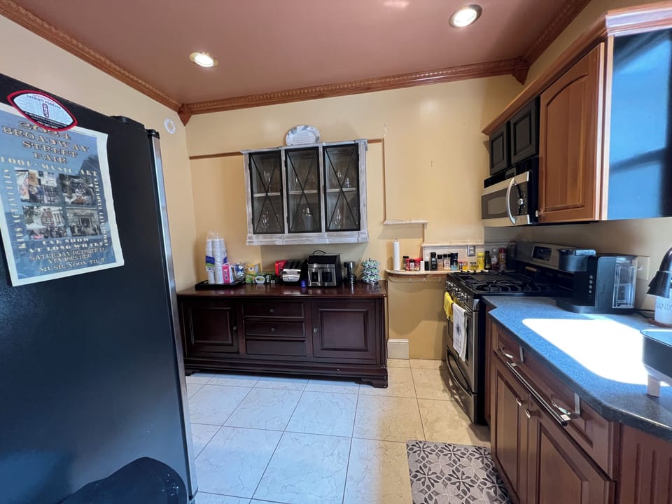 A shared kitchen where you can prepare your own meals, coffee and tea ☕️ 