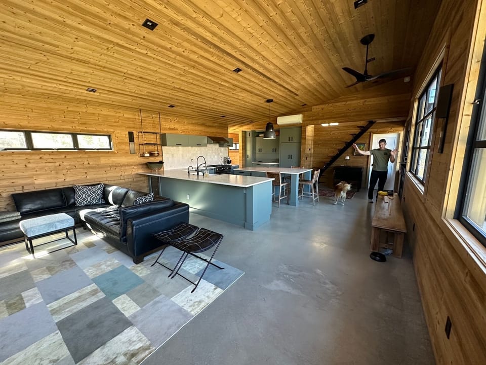 Open floor plan with gourmet kitchen & living room