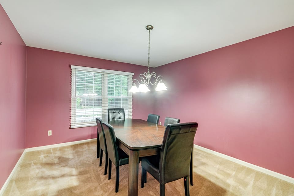 Dining Area | Dishware & Flatware | Central A/C & Heat | 1st Floor