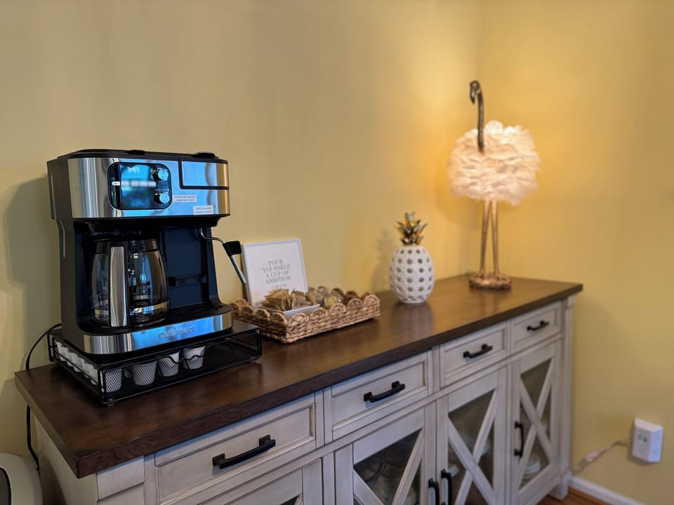 Coffee bar to brew a pot, make a k-cup or Nespresso pod, brew tea, etc. 
