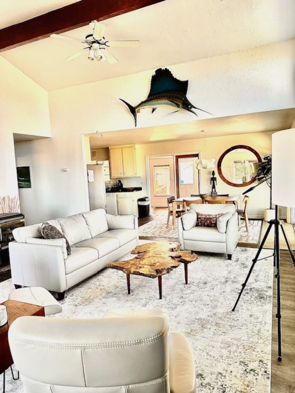 Stylish and comfortable living room overlooking the ocean