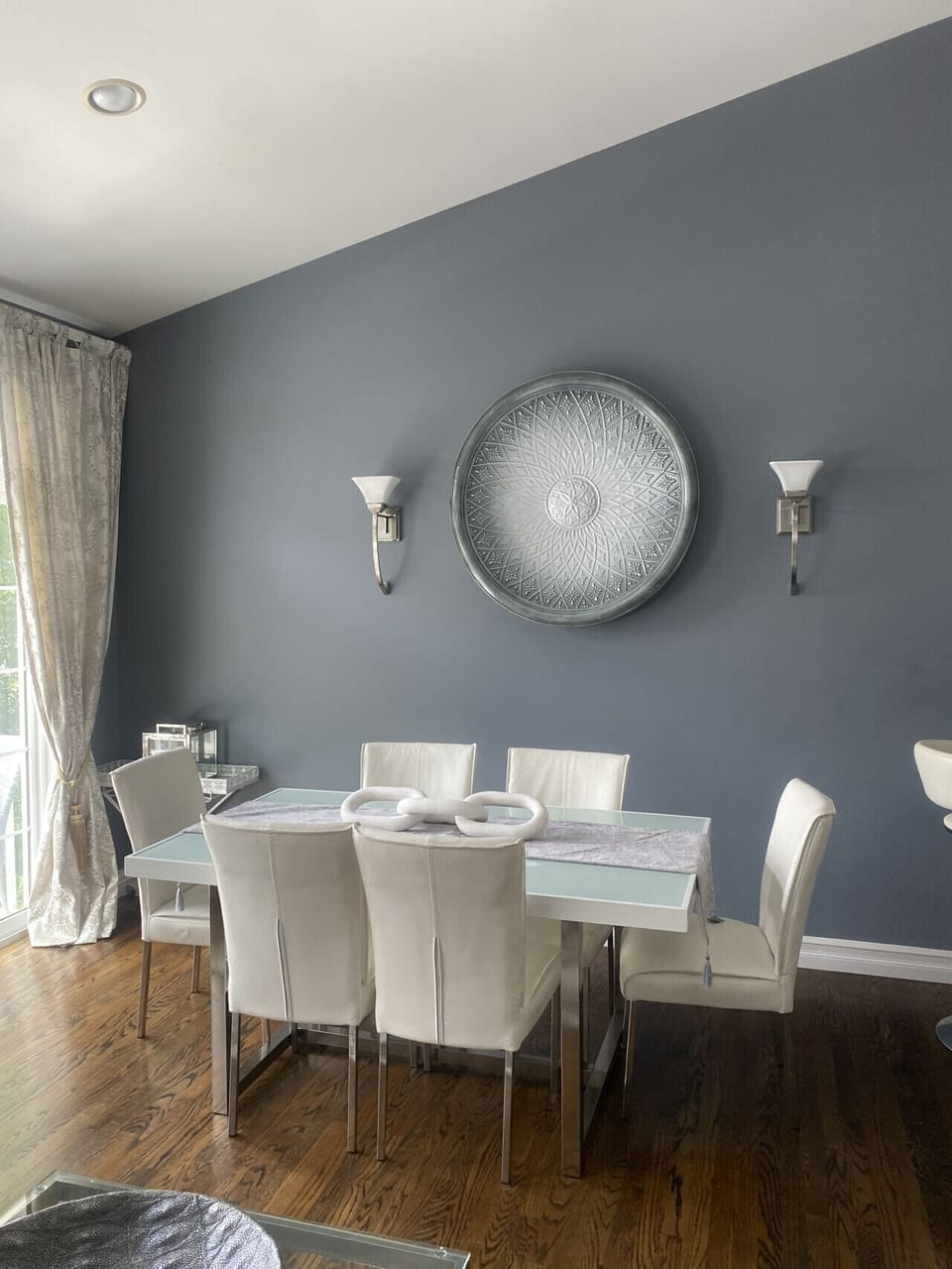 Dining room near sliding door overlooking Blind Sodus Bay