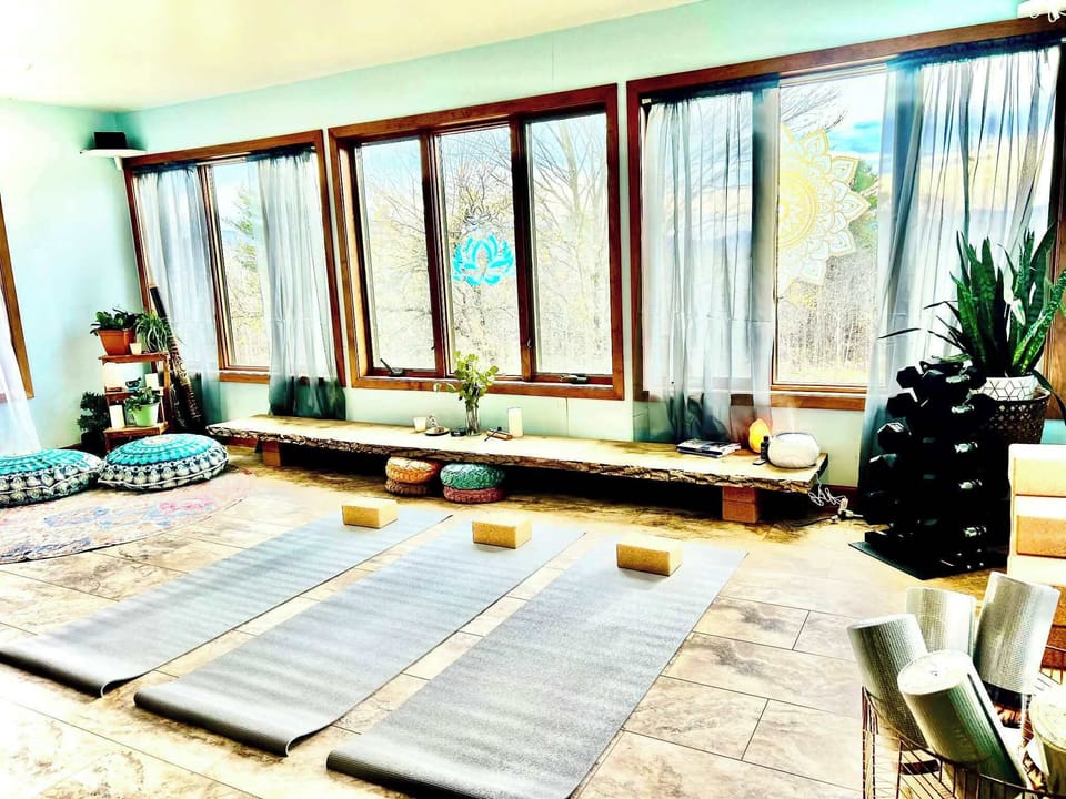 Our brand new Yoga/Fitness/Multi purpose space! featuring radiant heated floors and windows for days with spectacular views of the Catskills highest peaks!