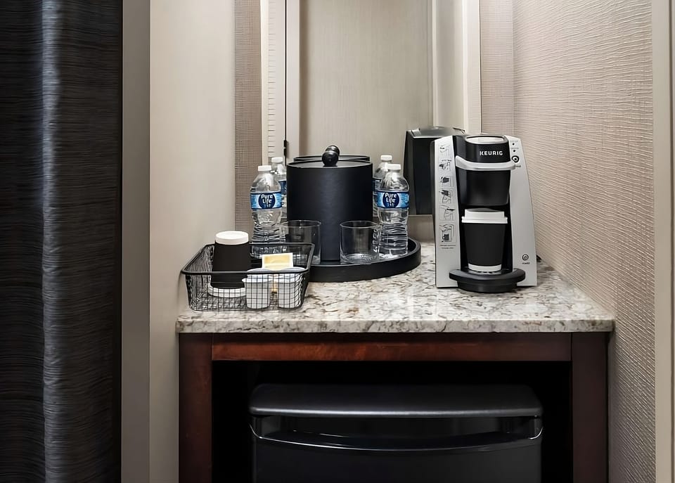 Wake up gently with in-room coffee and chilled drinks ready.