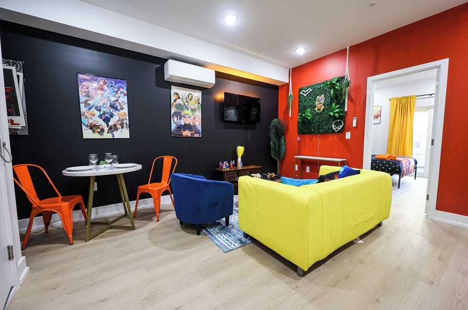 Your living area with cozy furnishings and warm lighting.

