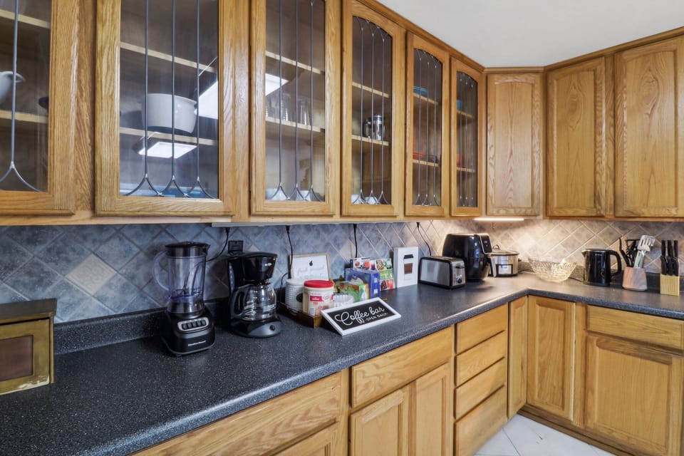 Fully stocked kitchen with a coffee maker, perfect for your morning brew!